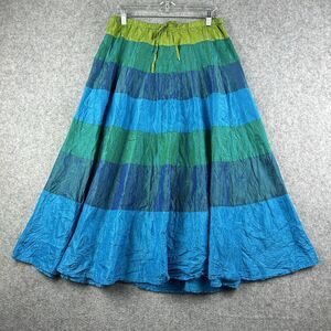 Vintage Cache Silk Maxi Skirt Womens M Blue Green Iridescent Western Boho Full